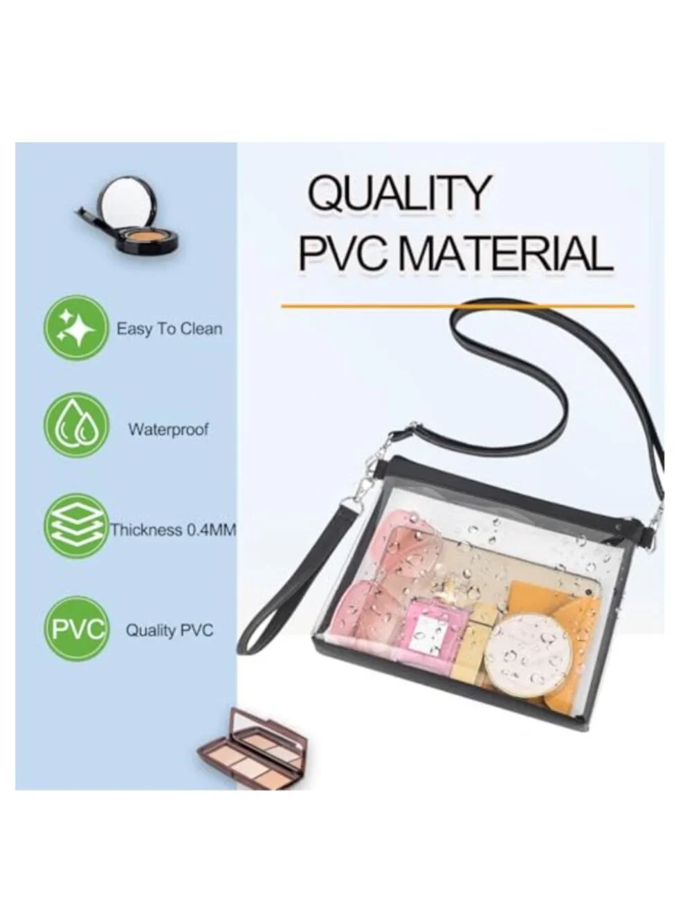 Clear Crossbody Bag for Stadium Events, TPU Transparent Purse with Adjustable